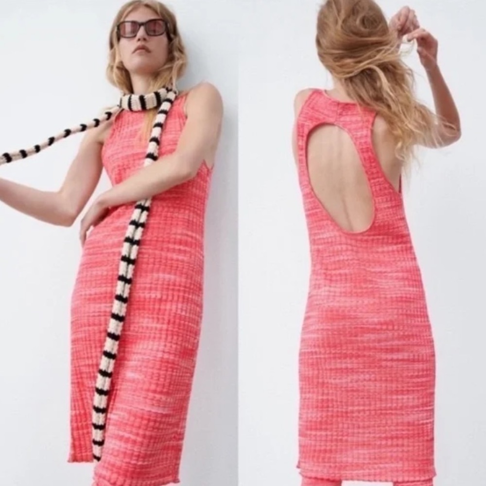 Zara NWT bloggers favorite ribbed open back midi bodycon knit dress SIZE MEDIUM - Picture 6 of 8